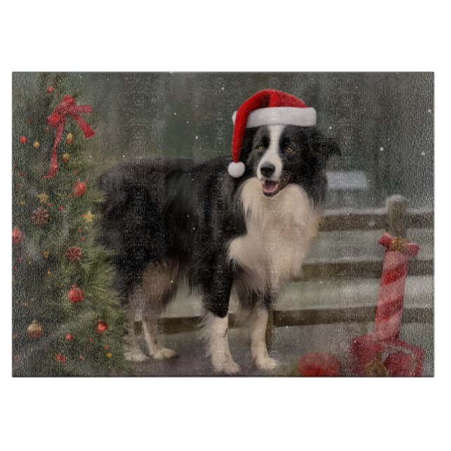 Border Collie Dog im Schnee Weihnachten Schneidebrett (Vorderseite)