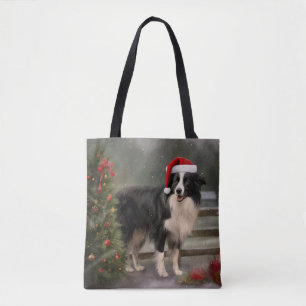 Border Collie Dog im Schnee Weihnachten Tasche