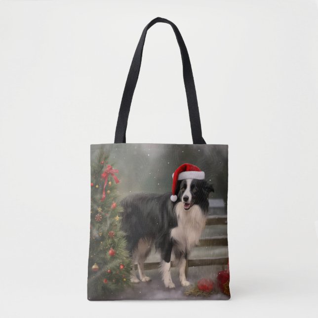 Border Collie Dog im Schnee Weihnachten Tasche (Vorderseite)