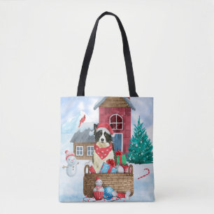 Border Collie Dog im Schnee Weihnachtshundehaus Tasche