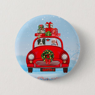 Border Collie Dog in Car mit dem Weihnachtsmann Button