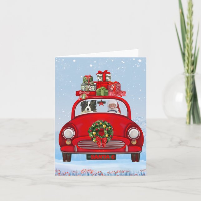 Border Collie Dog in Car mit dem Weihnachtsmann Karte (Vorderseite)