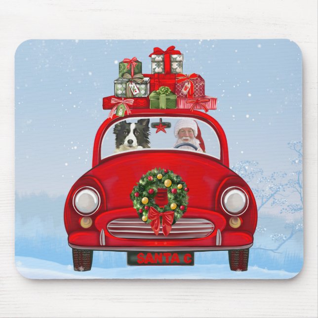 Border Collie Dog in Car mit dem Weihnachtsmann Mousepad (Vorne)
