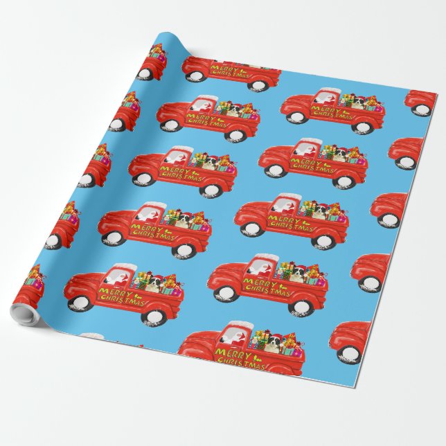 Border Collie Dog in Christmas Delivery Truck Geschenkpapier (Ungerollt)