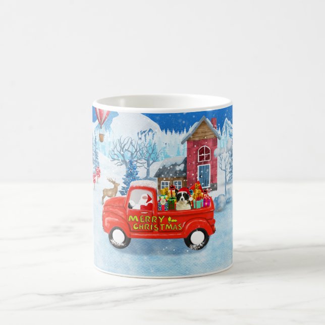 Border Collie Dog in Christmas Delivery Truck Snow Kaffeetasse (Mittel)