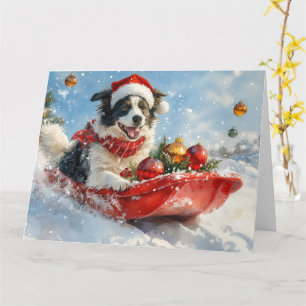 Border Collie Dog in Sledge Lass es Schnee Weihnac Karte