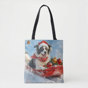 Border Collie Dog in Sledge Lass es Schnee Weihnac Tasche