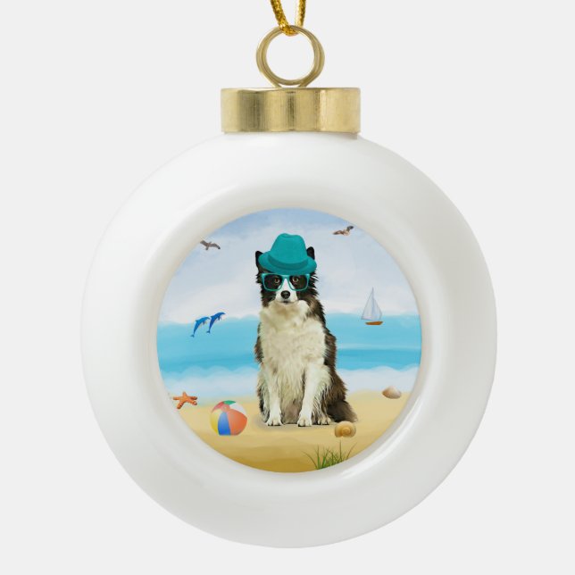 Border Collie Dog Keramik Kugel-Ornament (Vorderseite)