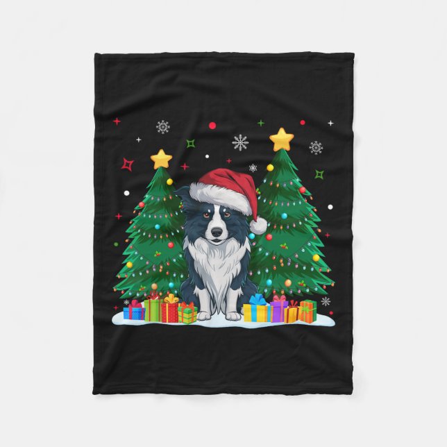 Border Collie Dog liebt Weihnachtsmannmütze Ugy We Fleecedecke (Vorderseite)