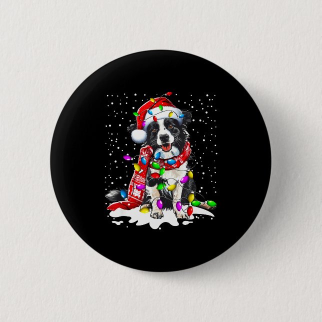 Border Collie Dog Lighting Xmas Santa Hat Christma Button (Vorderseite)
