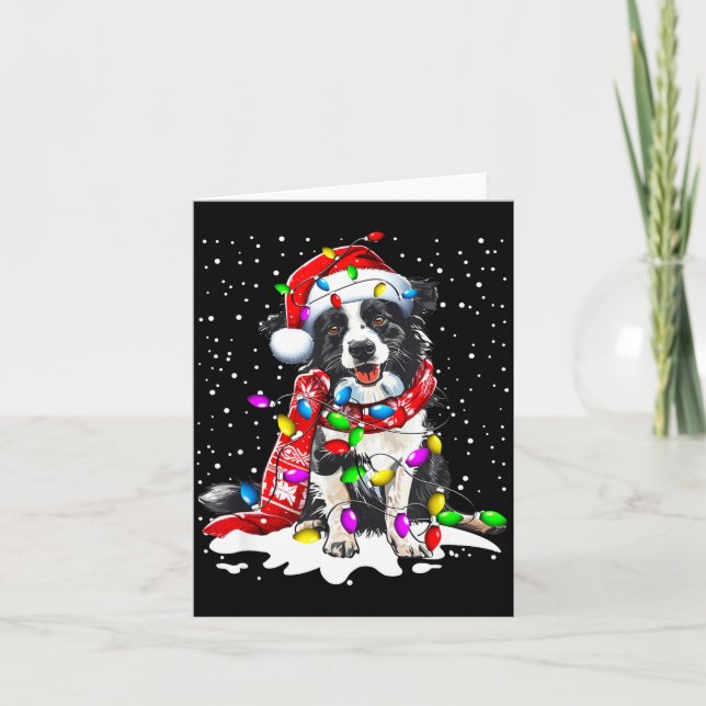 Border Collie Dog Lighting Xmas Santa Hat Christma Karte (Vorderseite)