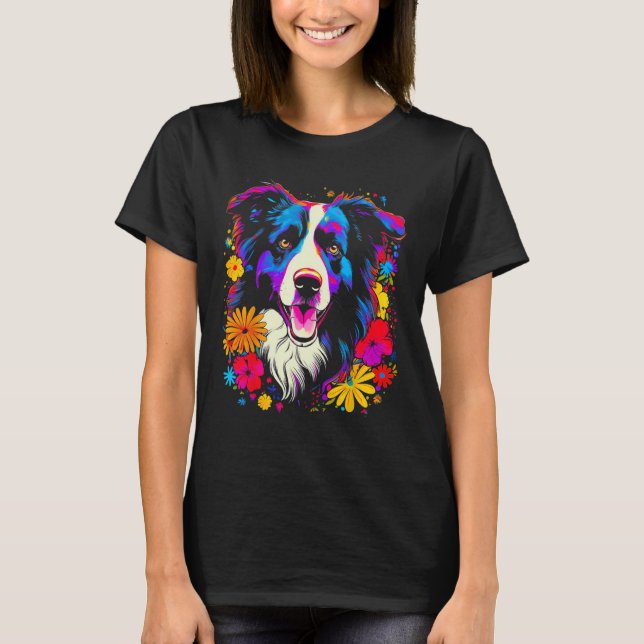 Border Collie Dog Love Flowers T-Shirt (Vorderseite)