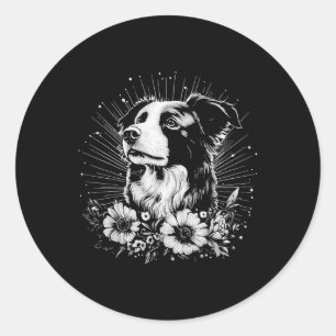 Border Collie Dog Lover Retro Style Tattoo Runder Aufkleber