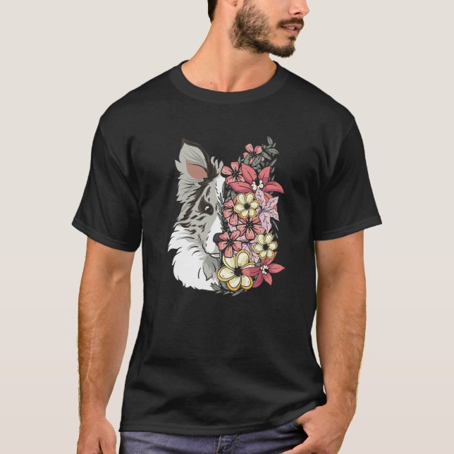 Border Collie Dog mit Blume T-Shirt (Vorderseite)