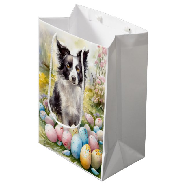 Border Collie Dog mit Ostereier Urlaub Mittlere Geschenktüte (Vorderseite Schrägansicht)