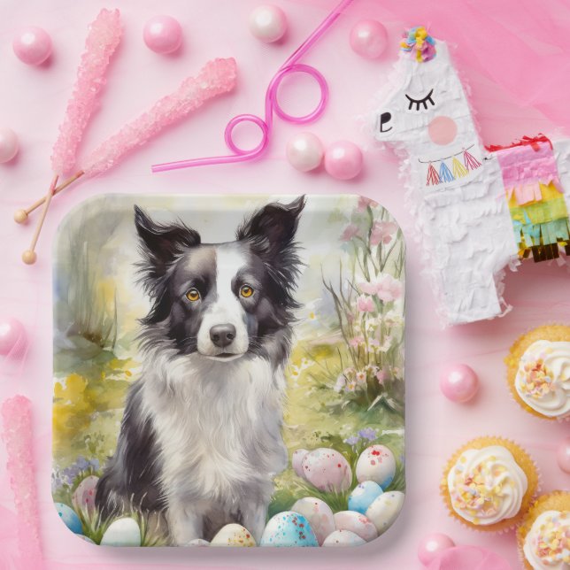 Border Collie Dog mit Ostereier Urlaub Pappteller (Party)
