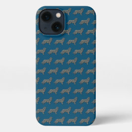 Border Collie Dog Niedliche Silhouette Grid Blue iPhone Hülle