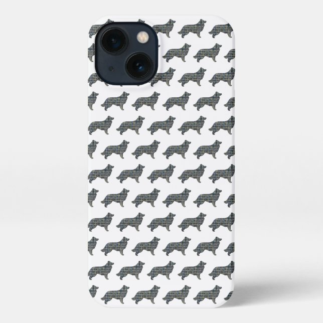 Border Collie Dog Niedliche Silhouette Grid White iPhone Hülle (Rückseite)