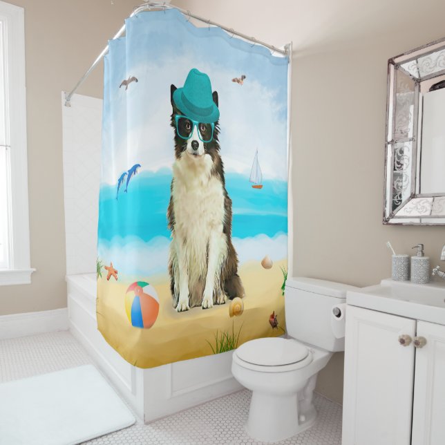 Border Collie Dog on Beach Duschvorhang (Beispiel)