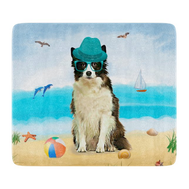 Border Collie Dog on Beach Schneidebrett (Vorderseite)