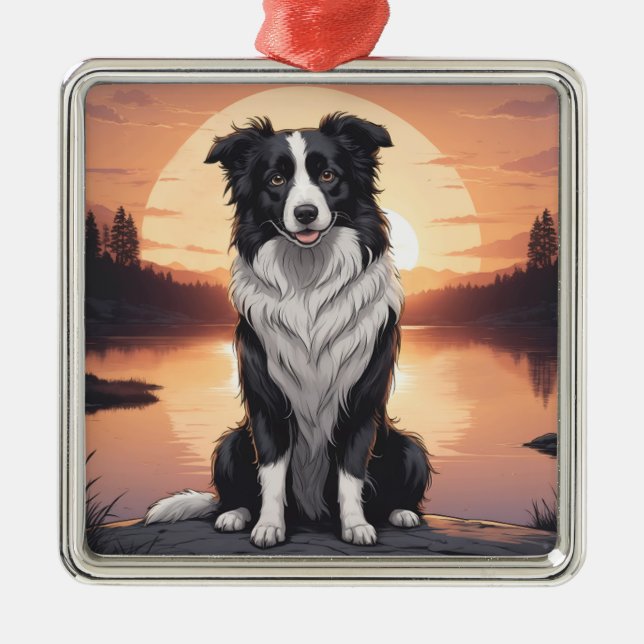 Border Collie Dog Ornament Aus Metall (Vorne)