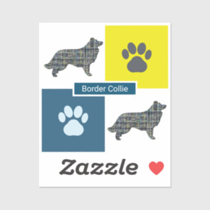 Border Collie Dog & Paw Y&B Gitter Sticker Cut