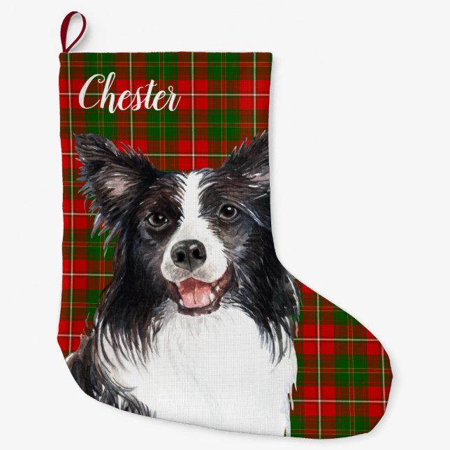 Border Collie Dog Personalisiert Großer Weihnachtsstrumpf (Vorderseite)
