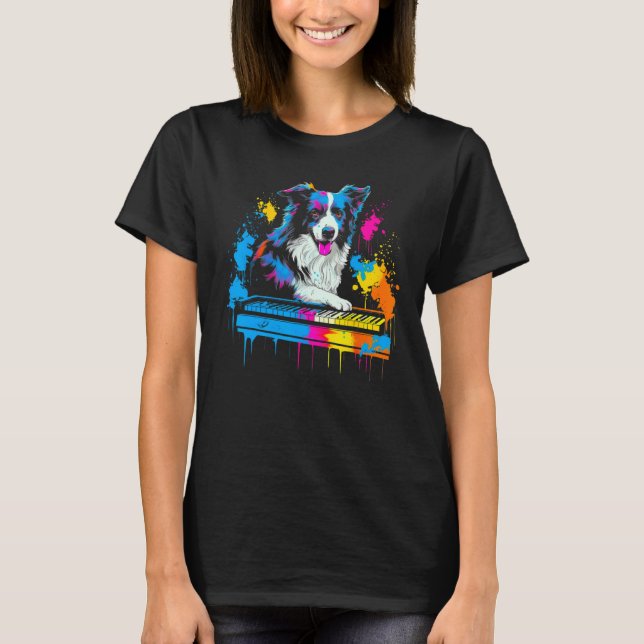 Border Collie Dog Pianist T-Shirt (Vorderseite)