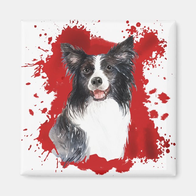 Border Collie Dog Red Abstrakt Magnet (Vorne)