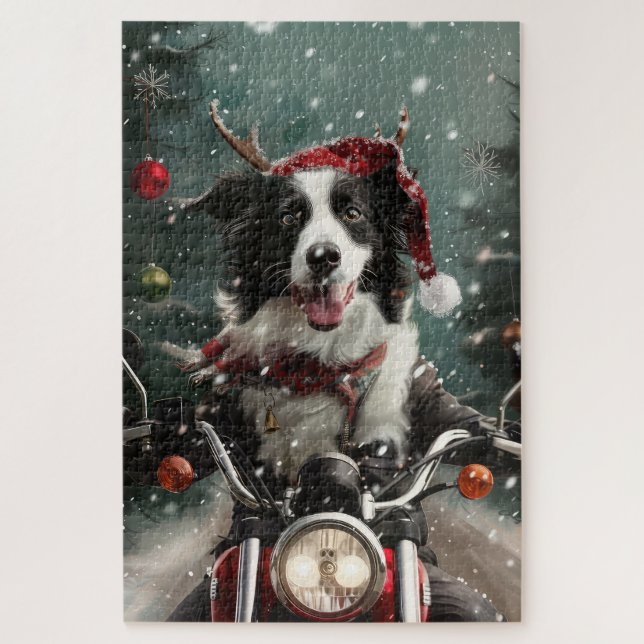 Border Collie Dog Reiten Motorrad Weihnachten (Vertikal)
