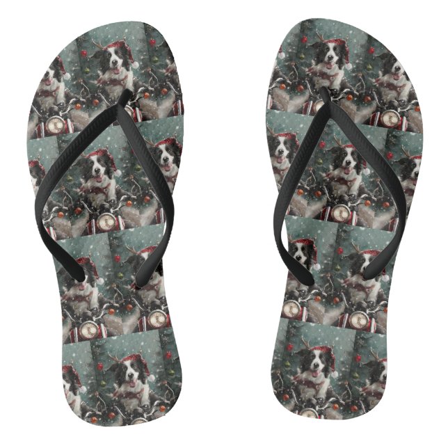 Border Collie Dog Reiten Motorrad Weihnachten Flip Flops (Fußbett)