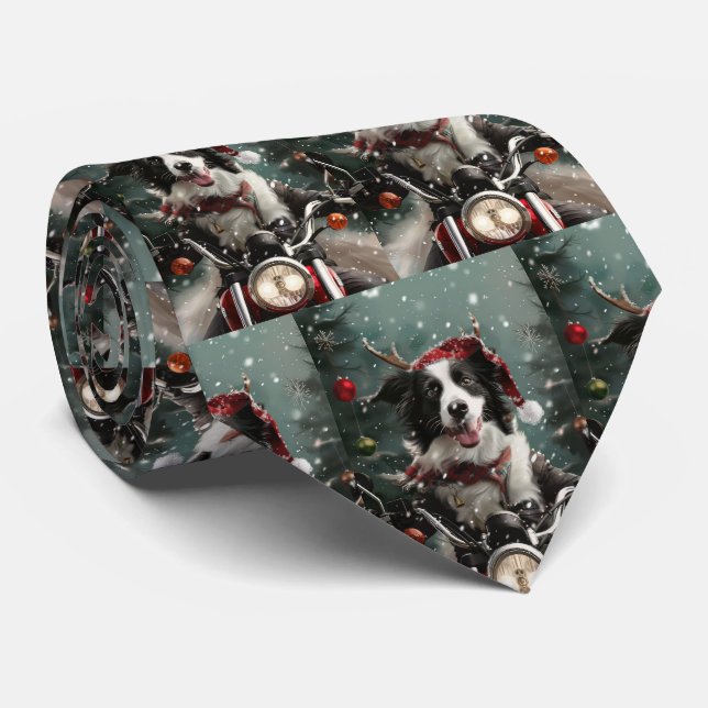 Border Collie Dog Reiten Motorrad Weihnachten Krawatte (Gerollt)