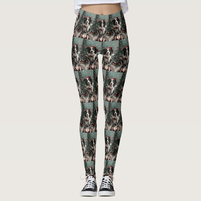 Border Collie Dog Reiten Motorrad Weihnachten Leggings (Vorderseite)