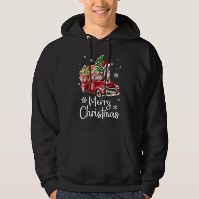Border Collie Dog Riding Red Truck Weihnachtsbaum Hoodie (Vorderseite)