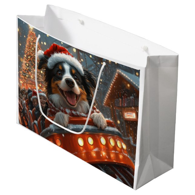 Border Collie Dog Roller Untersetzer Weihnachten Große Geschenktüte (Vorderseite Schrägansicht)