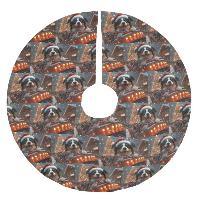 Border Collie Dog Roller Untersetzer Weihnachten Polyester Weihnachtsbaumdecke (Vorderseite)
