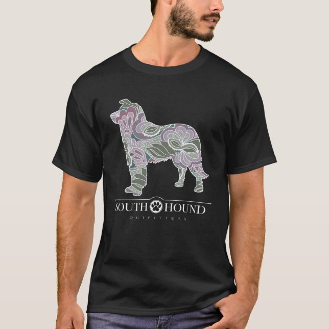 Border Collie Dog Sage Blush Floral Pattern T-Shirt (Vorderseite)