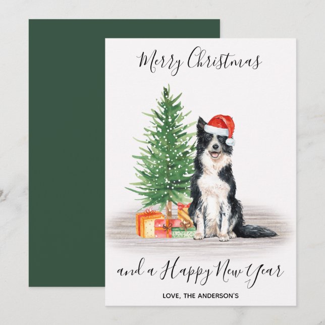 Border Collie Dog Santa Tree Frohe Weihnachten (Vorne/Hinten)