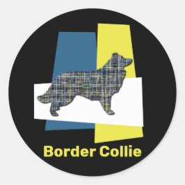 Border Collie Dog Silhouette Grid Tri color Runder Aufkleber