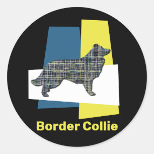 Border Collie Dog Silhouette Grid Tri color Runder Aufkleber