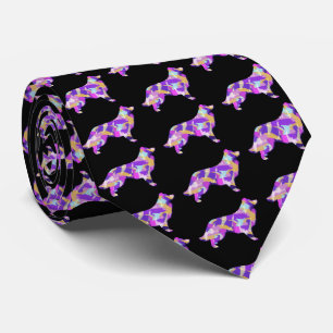 Border Collie Dog Silhouette Lila Black Neck Krawatte