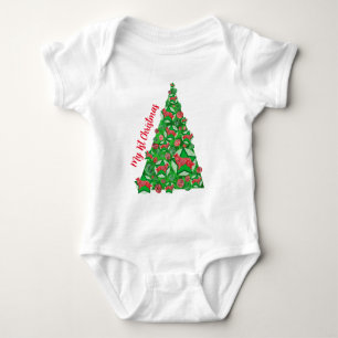 Border Collie Dog Silhouette Weihnachtsbaum Rot Baby Strampler