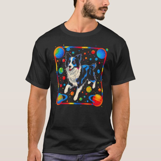 Border Collie Dog Space T-Shirt (Vorderseite)