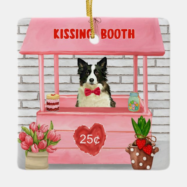 Border Collie Dog Valentine's Day Kissing Booth Keramikornament (Vorderseite)