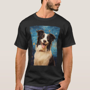 Border Collie Dog Van Gog Art Starry Night Border T-Shirt