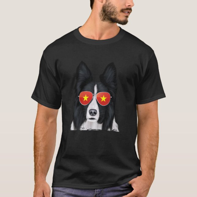 Border Collie Dog Vietnam Sonnenbrille T-Shirt (Vorderseite)