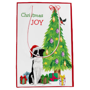 Border Collie Dog Weihnachtsmannmütze und Weihnach Mittlere Geschenktüte