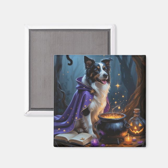 Border Collie Dog Whimsical Halloween Malerei Magnet (Vorderseite/Rückseite)