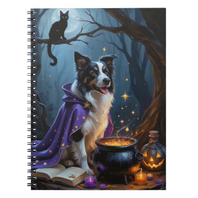 Border Collie Dog Whimsical Halloween Malerei Notizblock (Vorderseite)