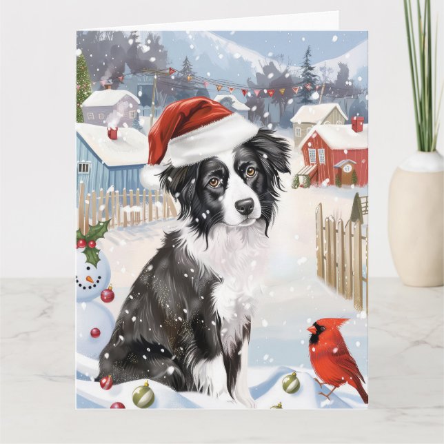Border Collie Dog Winter Wunderland Weihnachtsfreu Karte (Vorderseite)